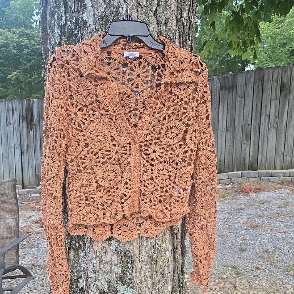 Le Lis Terracotta Crochet  Top